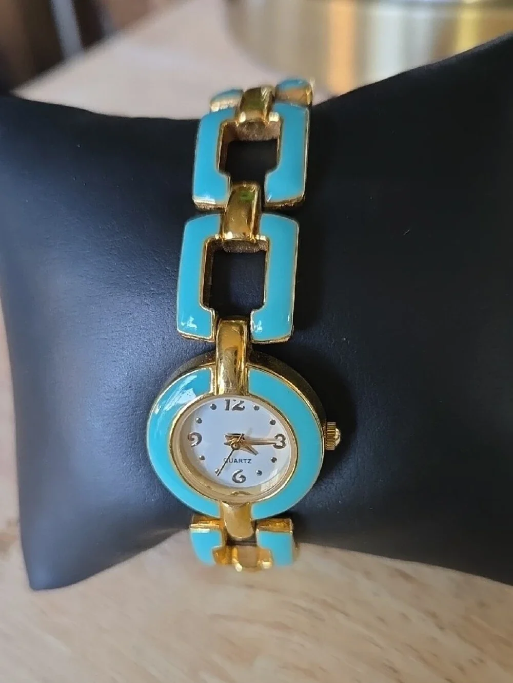Gold-Tone Bracelet Watch with Turquoise Enamel Accents
